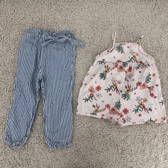 BUNDLE Zara Baby 2-3 Years Cotton Floral One Piece Striped Pull On Pants - Picture 1 of 8